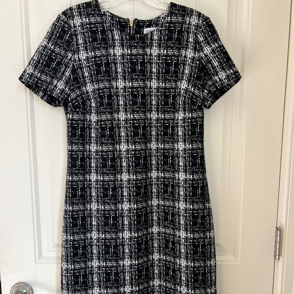 Short Sleeved Calvin Klein Knit Black and White Dress with Gold Zippered Back, 4